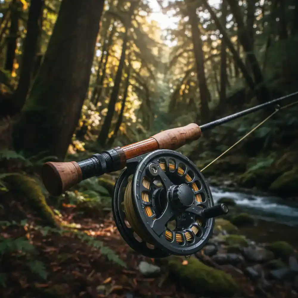 High quality fly reel on a rod