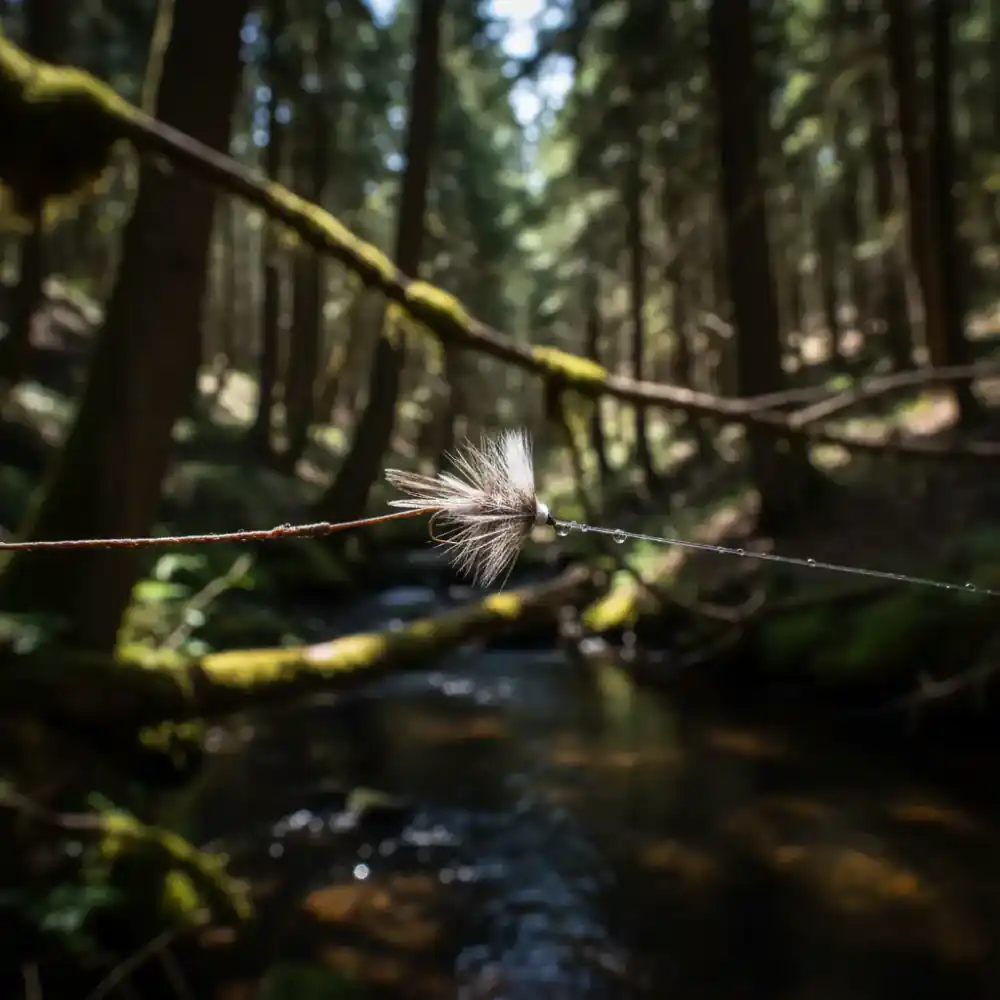 Close up of a dry fly on a line