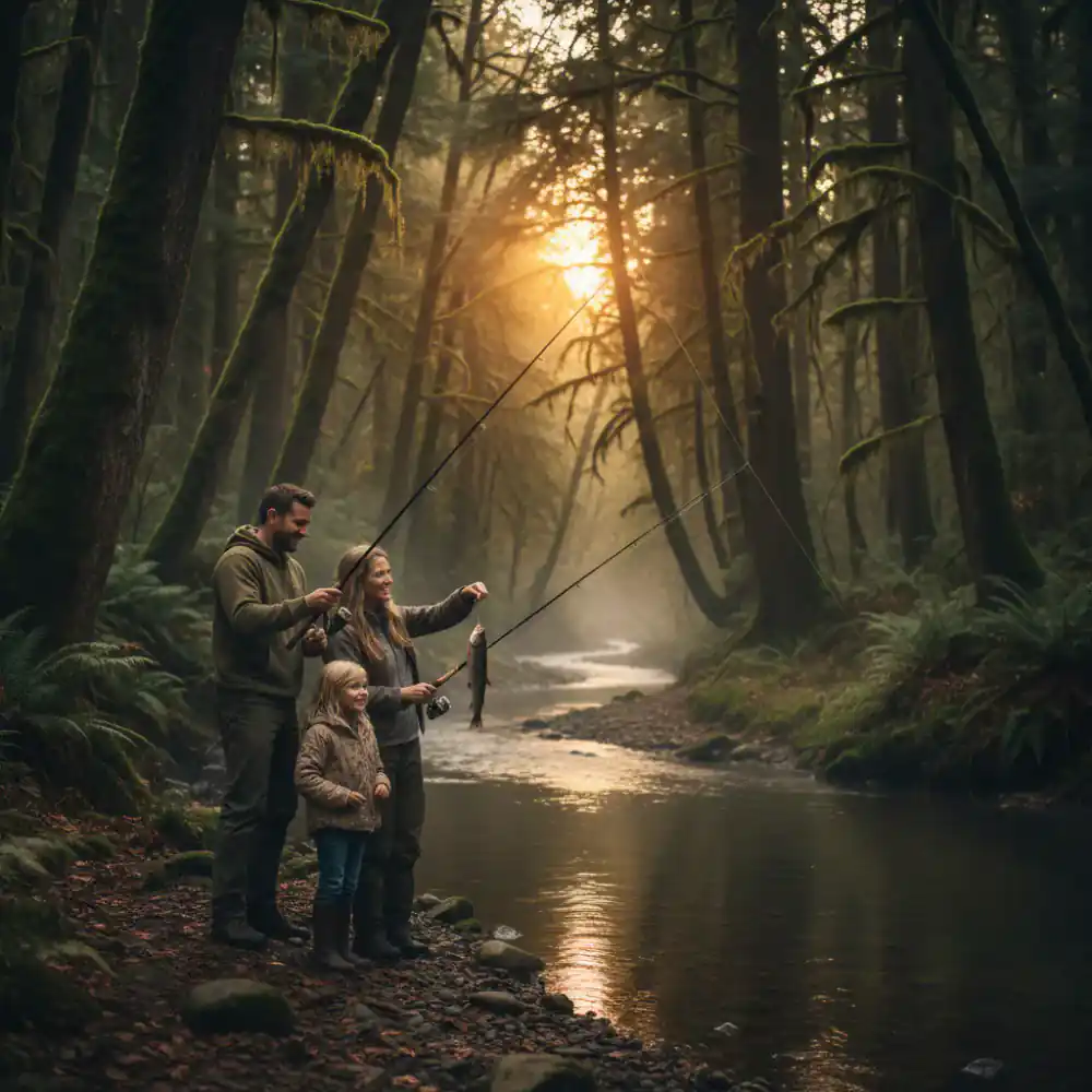A family enjoying fishing together