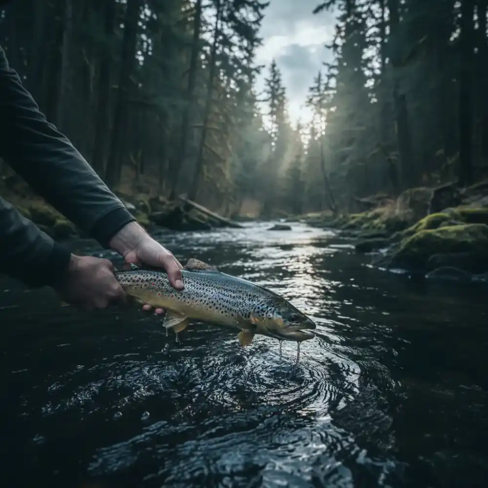 Freshly caught fish being released